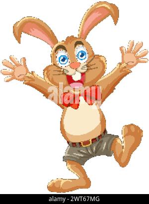 Happy rabbit character celebrating with a wide smile. Stock Vector