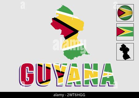 Guyana flag and map in a vector graphic Stock Vector