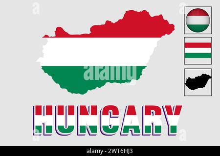 Hungary flag and map in a vector graphic Stock Vector