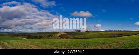 Winter panorama of the fields and countryside near Yorkshire Wolds near the village of Duggleby. Stock Photo