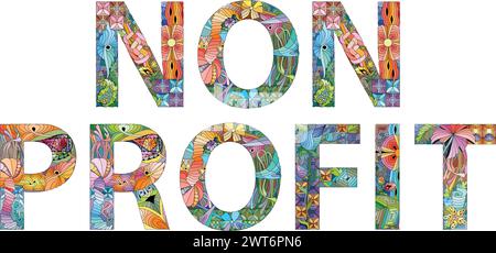 Hand-painted art design. Illustration words NON PROFIT for t-shirt design, tattoo and other decorations Stock Vector