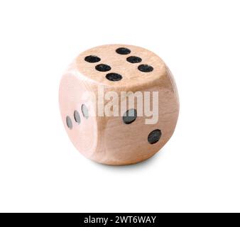 One wooden game dice isolated on white Stock Photo - Alamy
