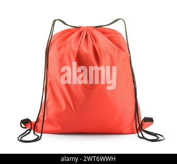 One red drawstring bag isolated on white Stock Photo