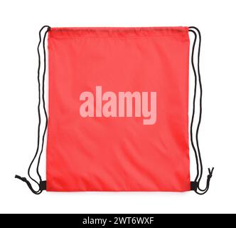 One red drawstring bag isolated on white Stock Photo