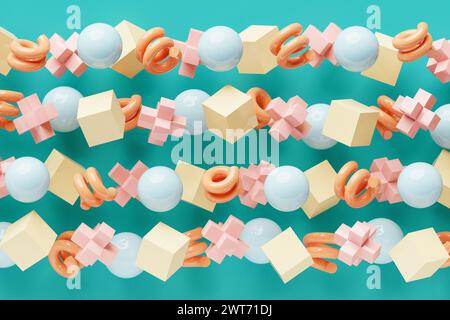 3D rendering.  Colorful  pattern of cubes of different shapes. Minimalistic pattern of simple shapes. Bright creative symmetric texture Stock Photo