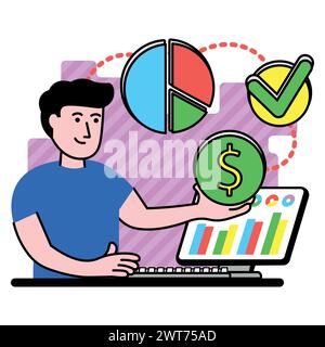 vector image with businessman impressed with his achievements in the work Stock Vector