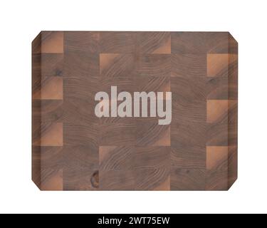 Bespoke black walnut edge grain cutting board isolated on white background, top view Stock Photo