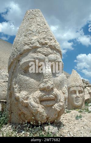 Giant God heads on Mount Nemrut. Anatolia, Turkey. Ancient colossal stone statues representing legendary mythological figures Stock Photo