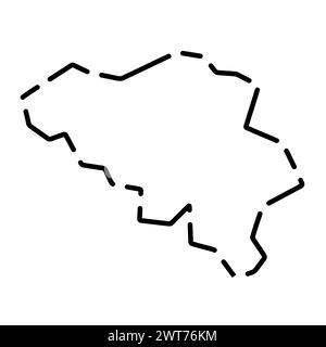 Belgium country simplified map. Black broken outline contour on white background. Simple vector icon Stock Vector