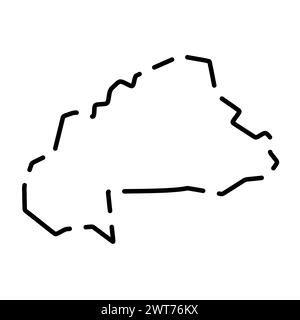 Burkina Faso country simplified map. Black broken outline contour on white background. Simple vector icon Stock Vector