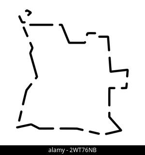 Angola country simplified map. Black ink smooth outline contour on ...
