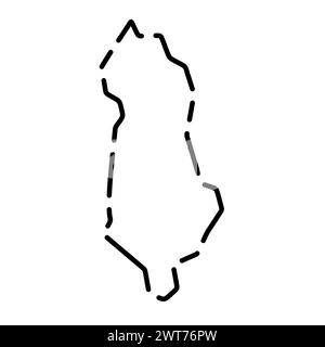 Albania country simplified map. Black broken outline contour on white background. Simple vector icon Stock Vector