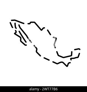 Mexico country simplified map. Black broken outline contour on white background. Simple vector icon Stock Vector