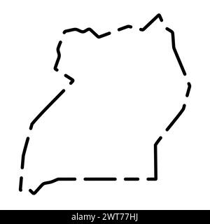 Uganda country simplified map. Black broken outline contour on white background. Simple vector icon Stock Vector