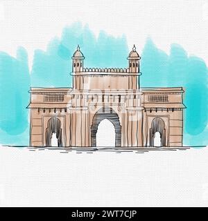 Hand drawn sketch of gate way of India Mumbai Maharashtra India in illustration. Stock Photo
