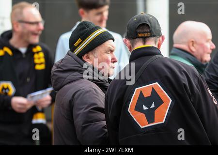 Wolverhampton Wanderers fans gather outside of the stadium ahead of the Emirates FA Cup Quarter- Final match Wolverhampton Wanderers vs Coventry City at Molineux, Wolverhampton, United Kingdom, 16th March 2024  (Photo by Gareth Evans/News Images) Stock Photo