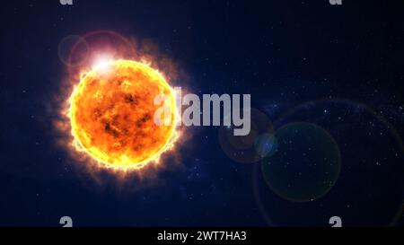The burning sun with solar activity in space Stock Photo