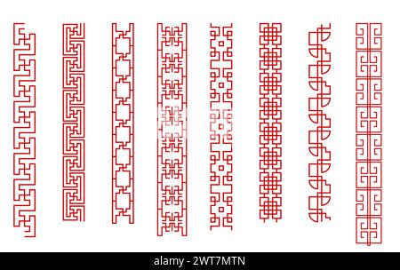 Decorative borders in chinese style, ethnic asian ornament, frame pattern lines collection, vector Stock Vector