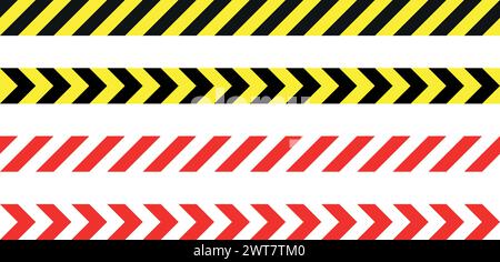 Barricade tape caution warning stripes - red white and black yellow diagonal striped repeatable seamless illustration Stock Vector