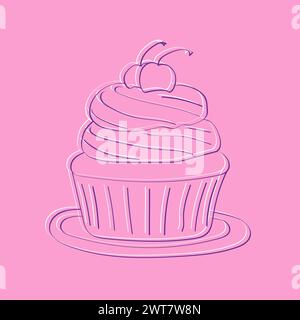 A hand-drawn illustration of a cupcake, featuring a fluffy sponge base, creamy frosting, and colorful sprinkles, set against a vibrant pink backdrop Stock Vector