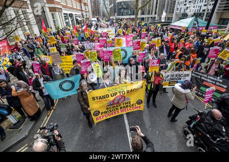 London, UK.  16 March 2024.  People at a March Against Racism on UN Anti Racism Day.  Protesters begin with a rally outside the Home Office before marching to Downing Street.  Credit: Stephen Chung / Alamy Live News Stock Photo