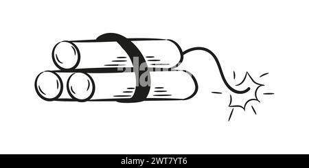 Bomb doodle vector with fire. Comic dynamite explodes in sketch style. Bombs explosion icon Stock Vector