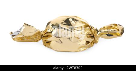 Candy in golden wrapper isolated on white Stock Photo