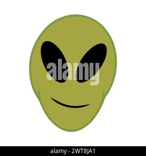 Hand Drawn Green Alien Face Icon Stock Vector