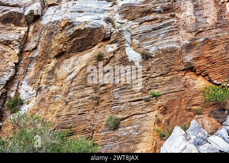 Natural stone surface detailed texture, Penteli mountain, Greece. Stock Photo