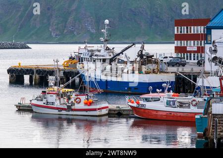 Honningsvag, Norway - 15 July 2023: Fishing boats in Honningsvag village in the north of Norway Stock Photo