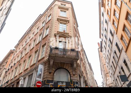 Lyon, France - January 26, 2022: Street view and buildings in Lyon, Rhone-Alps, France. Stock Photo