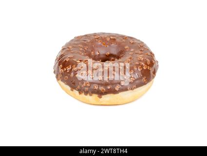 Beautiful donut with chocolate icing isolated on white background Stock Photo