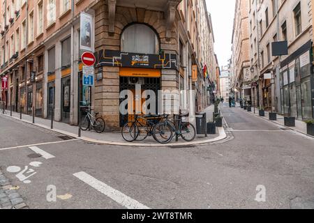 Lyon, France - January 26, 2022: Street view and buildings in Lyon, Rhone-Alps, France. Stock Photo