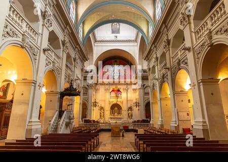 Lyon, France - January 26, 2022: The interior of the Church of St. Polycarpe  located in Old Lyon. Stock Photo