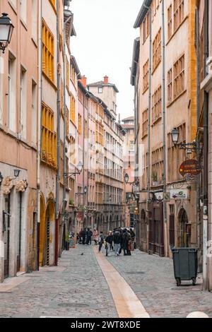 Lyon, France - January 26, 2022: Street view and buildings in Lyon, Rhone-Alps, France. Stock Photo