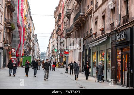 Lyon, France - January 26, 2022: Street view and buildings in Lyon, Rhone-Alps, France. Stock Photo