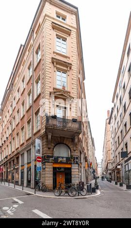 Lyon, France - January 26, 2022: Street view and buildings in Lyon, Rhone-Alps, France. Stock Photo