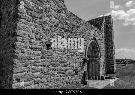 Clonmacnoise was founded in 545 by St Ciarán where the main east-west roads of the time met, across the moors of central Ireland to Eiscir Riada. Stock Photo