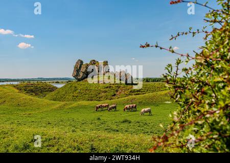 Clonmacnoise was founded in 545 by St Ciarán where the main east-west roads of the time met, across the moors of central Ireland to Eiscir Riada. Stock Photo