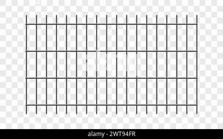 Metal fence. Prison bars. Realistic lattices. Vector illustration isolated on transparent background. Stock Vector