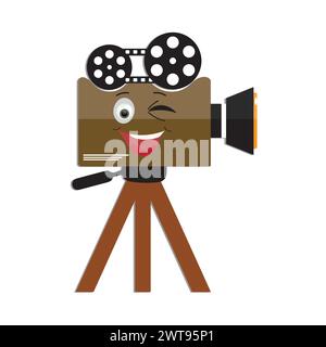 Movie camera mascots character, Retro movie film mascot cartoon style Vector hand drawn illustration, suitable for cinema and children's filmmaking Stock Vector