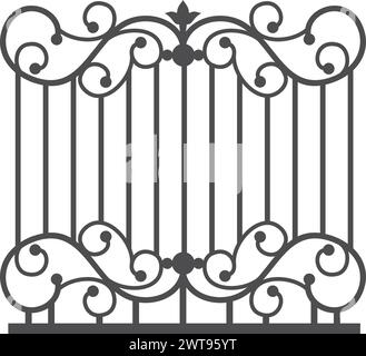 Decorative iron gate. Ornate black vintage fence Stock Vector