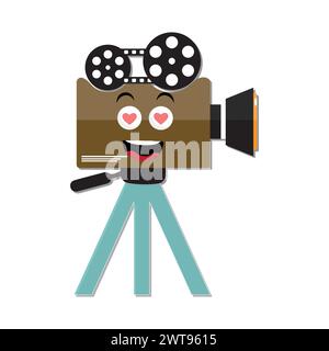 Movie camera mascots character, Retro movie film mascot cartoon style Vector hand drawn illustration, suitable for cinema and children's filmmaking Stock Vector
