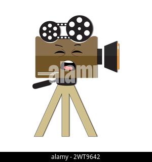 Movie camera mascots character, Retro movie film mascot cartoon style Vector hand drawn illustration, suitable for cinema and children's filmmaking Stock Vector