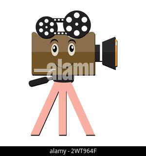 Movie camera mascots character, Retro movie film mascot cartoon style Vector hand drawn illustration, suitable for cinema and children's filmmaking Stock Vector