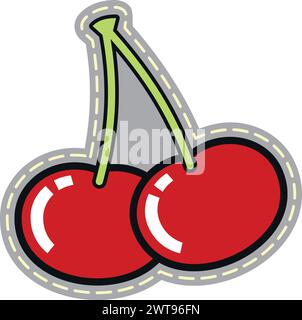 Cherry pair sticker. Juicy berry. Summer sweet Stock Vector