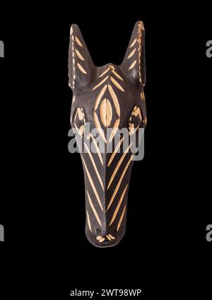 African zebra wood mask carving isolated on black Stock Photo