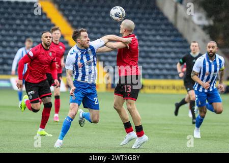 Kilmarnock, UK. 16th Mar, 2024. Kilmarnock FC played St Mirren FC at Rugby Park, Kilmarnock, Ayrshire, Scotland, UK in an important Scottish Premiership match. The final score was Kilmarnock 5 - 2 St Mirren. The scorers for Kilmarnock were Kyle Vassell (Kilmarnock 9) 61 mins and 73 mins, Daniel Armstrong (Kilmarnock 11) 65 mins, penalty, Marley Watkins (Kilmarnock 23) 68 mins and Daniel Watson (Kilmarnock 12) 79 mins. The scorers for St Mirren were Charles Dunne (St Mirren 18) 20 mins and Mikael Mandron (St Mirren 9) 39 mins. Credit: Findlay/Alamy Live News Stock Photo