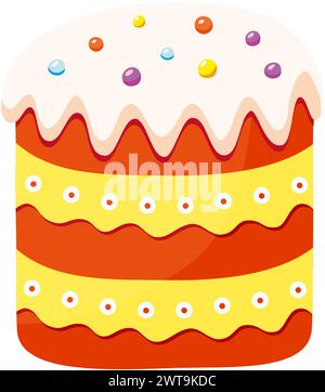 Easter cake with sugar icing and colorful sprinkles. Traditional Easter sweet bread. Festive dessert. Religious Christian symbol. Flat design. Vector Stock Vector