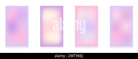 Four vertical banners in pastel colors. Background with blurred liquid texture for social media stories. Pink, beige, purple color. Vector illustratio Stock Vector